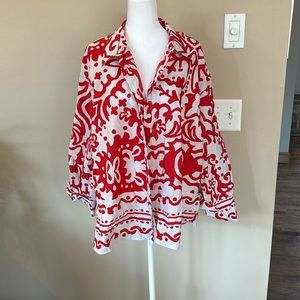 ZARA, XXL red and white print blouse! Super cute, hardly worn